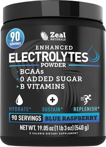 Miniatura 10 de Zeal Electrolyte Powder - 90 porciones Polvo de electrolitos Keto Cero azúcar, BCAA, vitaminas B Potasio, zinc, magnesio Bebida