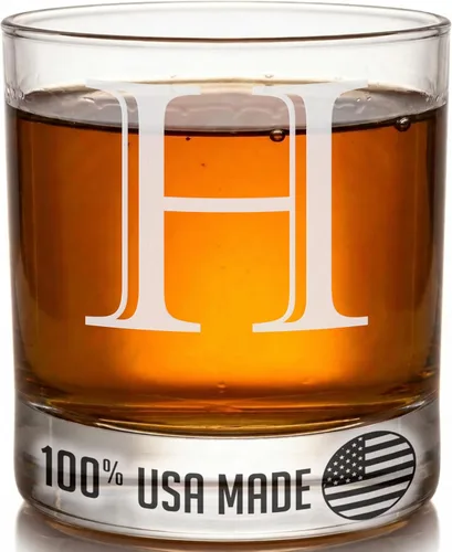 Miniatura 31 de Monograma grabado de cristal de whisky Rocks de 11 onzas (letra S), regalos de bourbon personalizados de la A-Z para hombres, día del padre, vidrio
