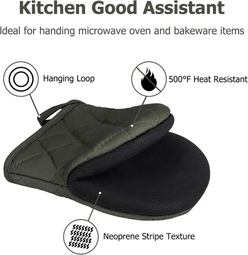 Miniatura 3 de Juego de 5 manoplas de cocina, juego de 5 manoplas de horno, juego de almohadillas y toallas, mini guantes de cocina de silicona resistentes al Gris
