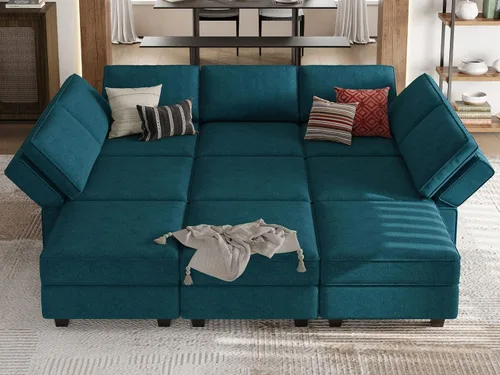 Miniatura 24 de Belffin - Sofá seccional modular con cama oculta, sofá seccional convertible para sala de estar. Sofá color gris claro