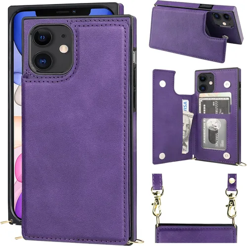 Miniatura 21 de Bocasal Funda tipo cartera cruzada para iPhone 11 Pro Max, soporte para tarjetas de crédito, de piel sintética, a prueba de golpes, desmontable