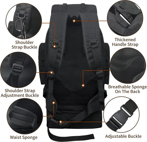 Miniatura 4 de Mochila de senderismo, mochila grande de 100L para acampar, mochila MOLLE impermeable y expandible, mochila táctica militar para deportes al aire