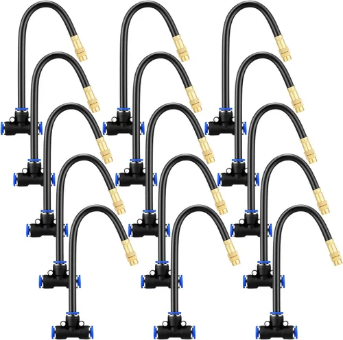 Miniatura 10 de Zonon 15 boquillas de nebulización de latón en T con manguera integrada de 4 pulgadas para tubos de 0.32 pulgadas/0.315 in, rotación de 360 grados