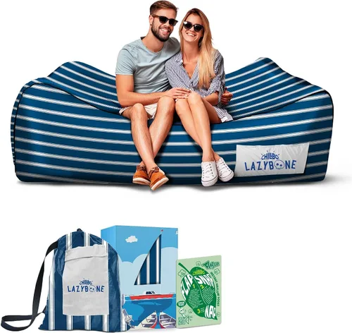 Miniatura 12 de Chillbo Inflatable Couch – Unique Designs - No-Pump Setup, Ripstop Polyester, Stability Pegs, Fun Prints - Portable Air Inflatable Lounger for Azul