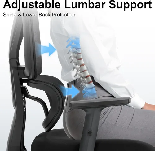 Miniatura 5 de Silla de oficina ergonómica, silla de escritorio para computadora con soporte lumbar ajustable y reposacabezas 3D, reposabrazos 5D, reclinable