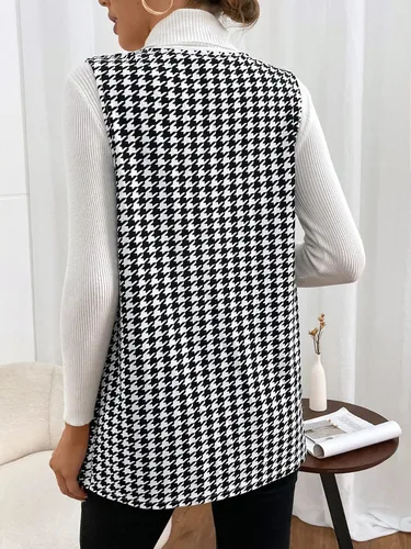 Miniatura 2 de WDIRARA Chaleco elegante sin mangas con pata de gallo abierto para mujer, abrigo largo