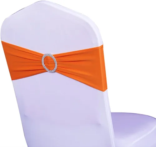 Miniatura 35 de Paquete de 50 bandas elásticas para sillas de bebé azul para boda, bandas elásticas de licra con hebilla deslizante, arcos de sillas de spandex