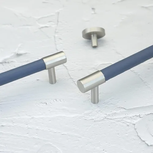 Miniatura 5 de Tirador de cuero azul de 3.78 pulgadas para armario, pomos de acero cepillado, accesorios modernos para muebles