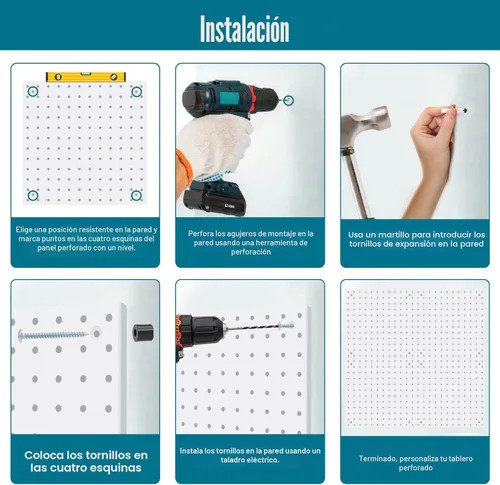 Miniatura 8 de Kit de Tablero de Clavijas Daanxw, Incluye Tablero y Accesorios, con Ganchos y Contenedores, Organizador de Pared para Oficina, Exhibición de Blanco