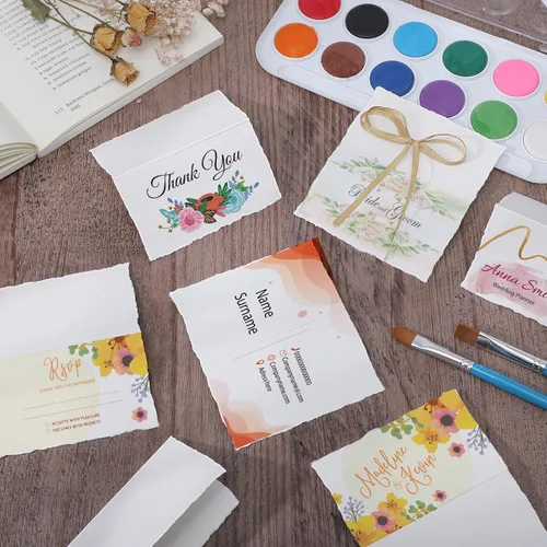 Miniatura 7 de 50 hojas de papel para acuarela 3.5 x 2, 300 g/m² Papel de borde deshilachado Papel hecho a mano rugoso/texturizado para acuarelas, invitaciones