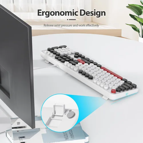 Miniatura 6 de Owpkeenthy Teclado de máquina de escribir con llave redonda retro con cable, tamaño completo, silencioso, Plug and Play USB con soportes plegables