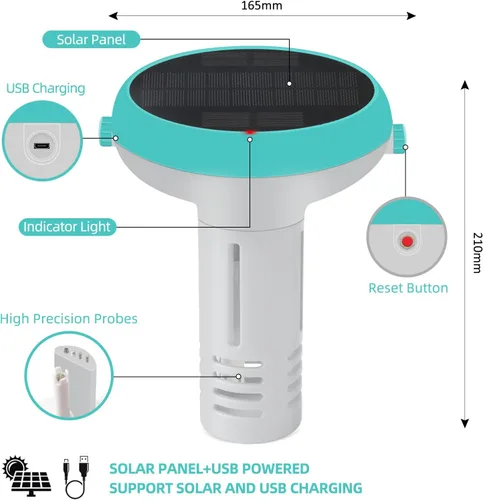 Miniatura 7 de Probador digital de agua para piscina, medidor flotante inteligente 7 en 1, habilitado para WiFi, prueba de pH, cloro, salinidad, ORP, EC, TDS