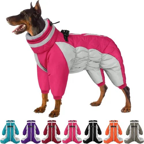 Abrigo de cuerpo completo para perro – Chaqueta cálida de vellón para perros grandes, abrigos de invierno de cuello alto con arnés, traje de nieve