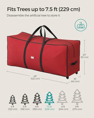 Miniatura 5 de SONGMICS Bolsa de almacenamiento para árbol de Navidad con ruedas de 1.6 pulgadas, bolsa de almacenamiento rodante, hasta 7.5 pies, para árbol