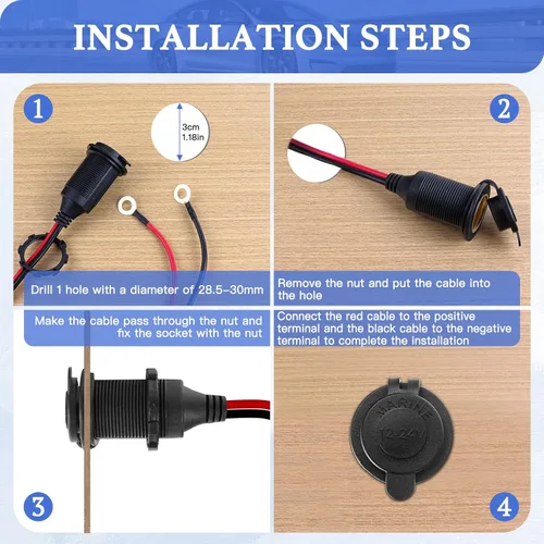 Miniatura 6 de Encendedor de cigarrillos de 10 pies, enchufe para encendedor de cigarrillos de 12 V 2.5mm²/13AWG, toma de corriente de 12 V 20 A impermeable y a