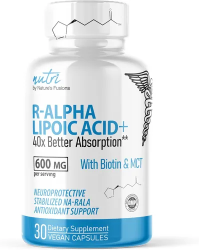 Nutri R Ácido alfa lipoico 600mg Cápsulas - Ácido lipoico R estabilizado con biotina - Forma activa de R-ALA - Dosis clínica de 600 mg - Potente
