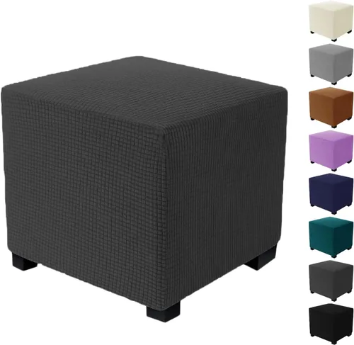Miniatura 12 de Funda otomana a cuadros, funda elástica para reposapiés, funda otomana de almacenamiento cuadrada, lavable a máquina, plegable, protector de muebles