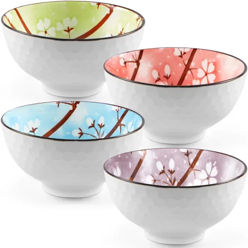 Miniatura 2 de Sakura Bowl - Tazones de cerámica de 10 onzas, juego de regalo de cuencos de colores surtidos para arroz, cereales, fideos, sopa, postres, paquete