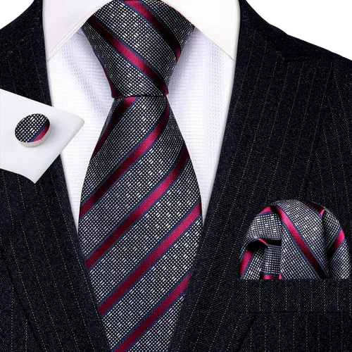 Miniatura 292 de Barry.Wang Juego de corbatas para hombre, corbata de seda a rayas, tejido a cuadros, gemelos formales, negocios, boda