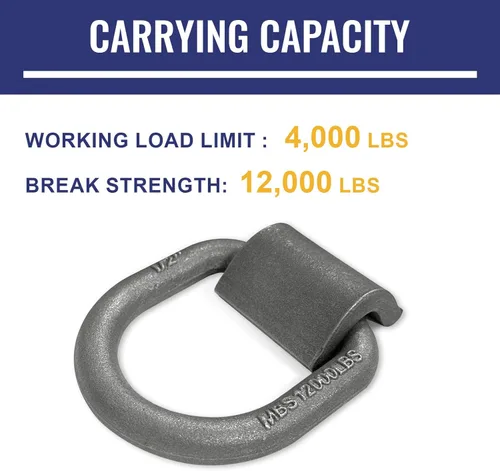 Miniatura 2 de Grandroad auto Anillo en D forjado soldado resistente, anclaje de amarre para remolque de 1/2 pulgada con anillo en D para remolque, carga
