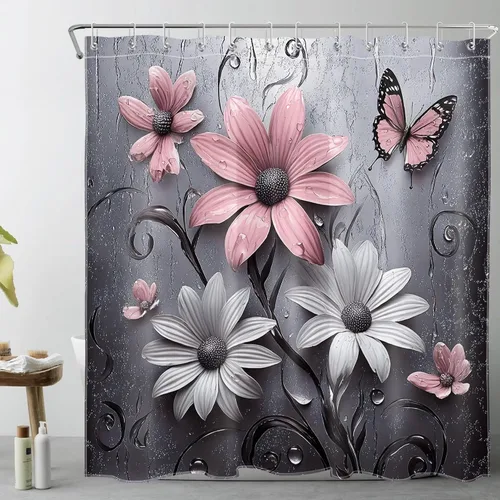 Miniatura 40 de LB Get Naked - Cortina de ducha pequeña de 48 x 68 pulgadas, forro de cortina de ducha de tamaño medio azul y rosa, cortinas de ducha estrechas