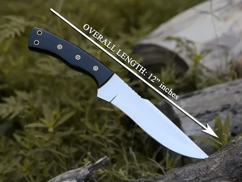 Miniatura 3 de HMC - Cuchillos de caza hechos a mano con hoja fija de acero inoxidable pulido D2, cuchillo de caza de ciervos de espiga completa para hombres