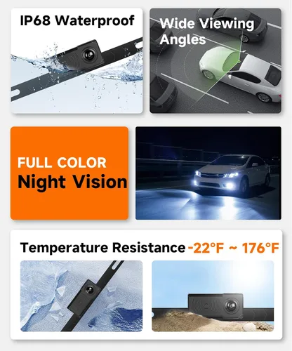Miniatura 2 de Sistema de cámara de respaldo con cable de 7 pulgadas con rango de radar, visión nocturna IR de 1080P, impermeable IP68, súper gran angular, líneas