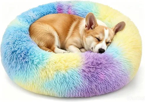 Miniatura 19 de Calming Donut Dog and Cat Bed for Indoor Cats, Anti-Anxiety Round Fluffy Soft Washable Small Pet Bed for Puppy and Kitten, Warming Comfortable