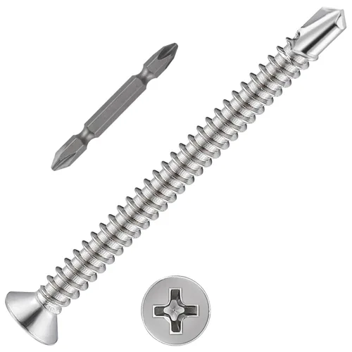 Miniatura 14 de Wensilon (300 piezas) #8×1” para chapa metálica Tornillos autorroscantes 410 de acero inoxidable negro de cabeza plana de alta resistencia Tornillos