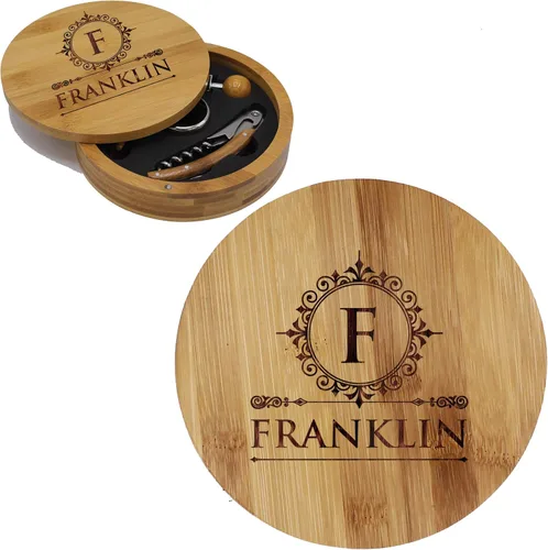 Miniatura 4 de My Personal Memories Juego de herramientas de abrebotellas de vino de madera de bambú personalizado 4pc - REDONDO