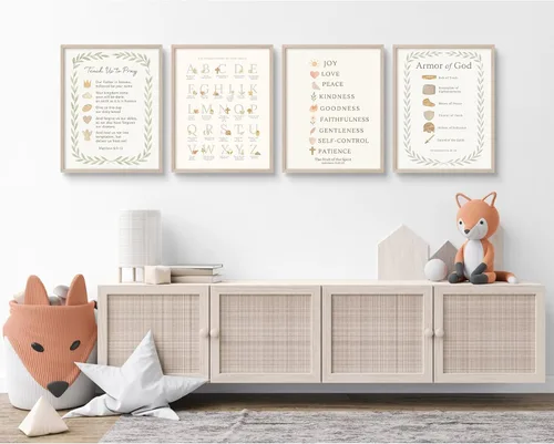 Miniatura 3 de Arte de pared para sala de juegos para niños, póster de lienzo con versículo bíblico, decoración de pared del alfabeto abc, imágenes de escrituras
