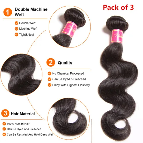 Miniatura 3 de Nadula Hair 7a, extensiones de cabello virgen brasileño con ondas, 3 mechones naturales de cabello brasileño con ondas sin procesar