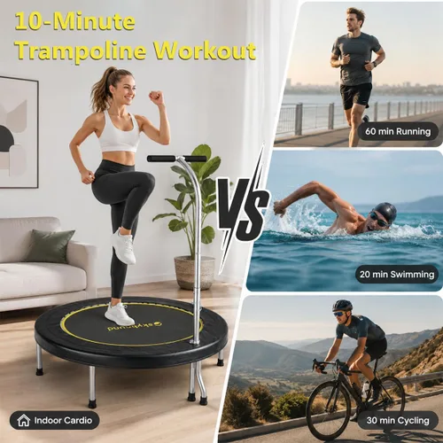 Miniatura 6 de SkyBound Mini Rebounder Trampoline for Adults Foldable Fitness Rebounder with Adjustable T-Bar Handle - 40" Exercise Trampoline for Kids & Adults