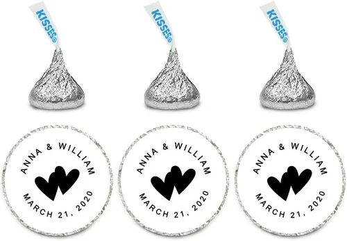Miniatura 49 de Andaz Press Etiquetas personalizadas de gota de chocolate para boda, nombres y fecha redondos de novios, azul bebé, paquete de 240, personalizadas
