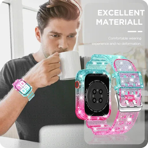 Miniatura 7 de DABAOZA - Correa compatible con Apple Watch de 49 mm, 46 mm, 45 mm, 44 mm, 42 mm, 41 mm, 40 mm, 38 mm, con protector, correa de TPU brillante