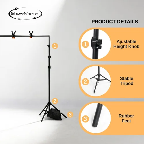 Miniatura 2 de ShowMaven Soporte para Telón de Fondo, 6.4 pies x 10 pies Soporte Ajustable para Fondo de Fotografía con Bolsa de Transporte para Fotografía Estudio