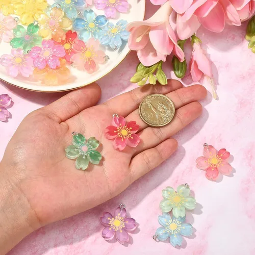 Miniatura 3 de DanLingJewelry 24 dijes de flores de cerezo de resina para mujer, joyería para hacer collares, aretes Colgantes de flores - 24 piezas