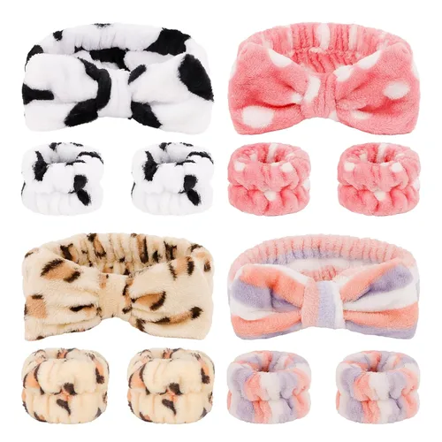 Miniatura 18 de CIEHER 12 PCS Diademas de Maquillaje para Mujeres Muñequeras Bandas de Lavado Scrunchies Puños para Lavar la Cara, Banda de Cabello Suave con Lazo a