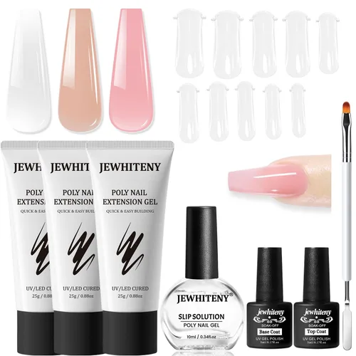 Miniatura 9 de JEWHITENY Set de uñas de gel de extensión de poligel transparente, blanco y rosa con capa base y capa superior para arte en dedos y manicura