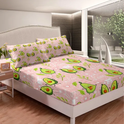 Miniatura 4 de Erosebridal Juego de sábanas de aguacate para niños y niñas, lindo juego de sábanas de dibujos animados de aguacate con corazón tamaño individual