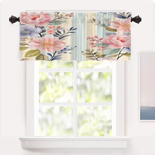 Miniatura 187 de Shrahala Beige and Orange Abstract Art Brushstrokes Blackout Curtain Tiers, Abstract Oil Paint Kitchen Valance Light Blocking Tier Drapes with Rod