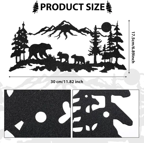 Miniatura 2 de Moxweyeni Arte de pared de oso de metal, bosque de oso de montaña, decoración rústica de caza de animales para decoración de pared de dormitorio