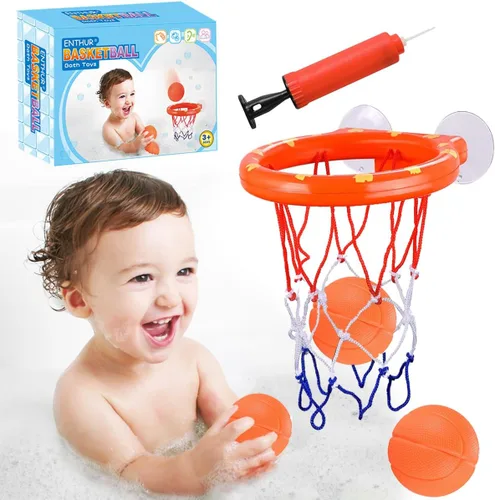 Juguete de baño divertido con canasta de baloncesto y pelotas para niños y niñas, juguetes de baño para niños pequeños, regalo con 3 pelotas