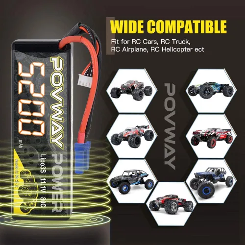 Miniatura 4 de Lipo Batería 3S 5200mAh RC Batería 11.1V 80C con enchufe EC5 Hardcase para coches RC, camión RC, helicóptero, avión (5200 3S 80C- EC5 Plug Hardcase)