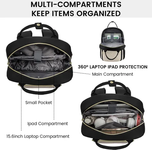 Miniatura 7 de LOVEVOOK - Mochila portalaptop para mujeres, mochila de trabajo de moda con puerto USB, mochilas impermeables para el trabajo., negro, beige beige