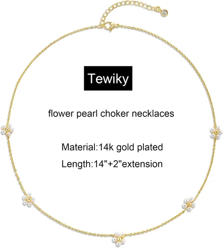 Miniatura 5 de Tewiky Collares de perlas para mujer, collar de oro delicado chapado en oro de 14 quilates, collar de perlas simples para mujer, collar de oro lindo
