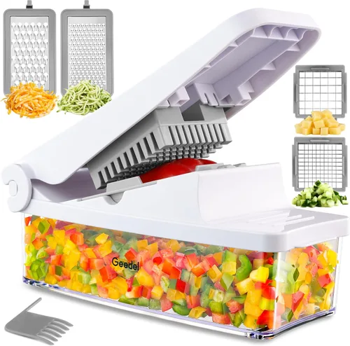 Geedel Cortador de verduras, Cortador de cebolla Pro Cortador de alimentos, Cortador de verduras de cocina, Cortador de verduras y rebanador, Blanco