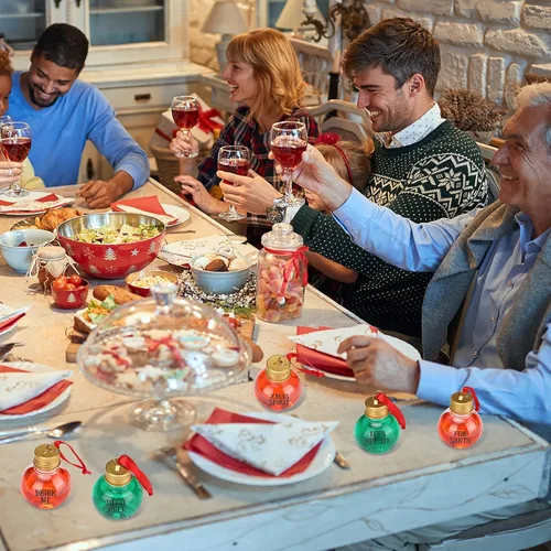 Miniatura 7 de Sosation 24 bolas de bebida de Navidad rellenables con cintas rojas y calcomanías de plástico transparente colgante para árbol de Navidad, bola