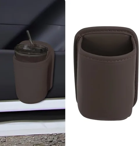 Wuyaoyao Portavasos grande para puerta de automóvil, portavasos de cuero con clip para puerta de auto y bolsillo del asiento trasero, soportes
