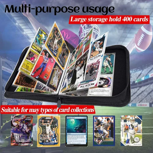 Miniatura 3 de Carpeta de tarjetas de fútbol, 4 bolsillos protectores de almacenamiento para tarjetas de béisbol, fundas para tarjetas deportivas y tarjetas
